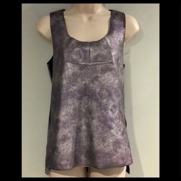 BCBGMAXAZRIA MADRAG METALLIC SILVER BLOUSE S - Picture 2 of 5